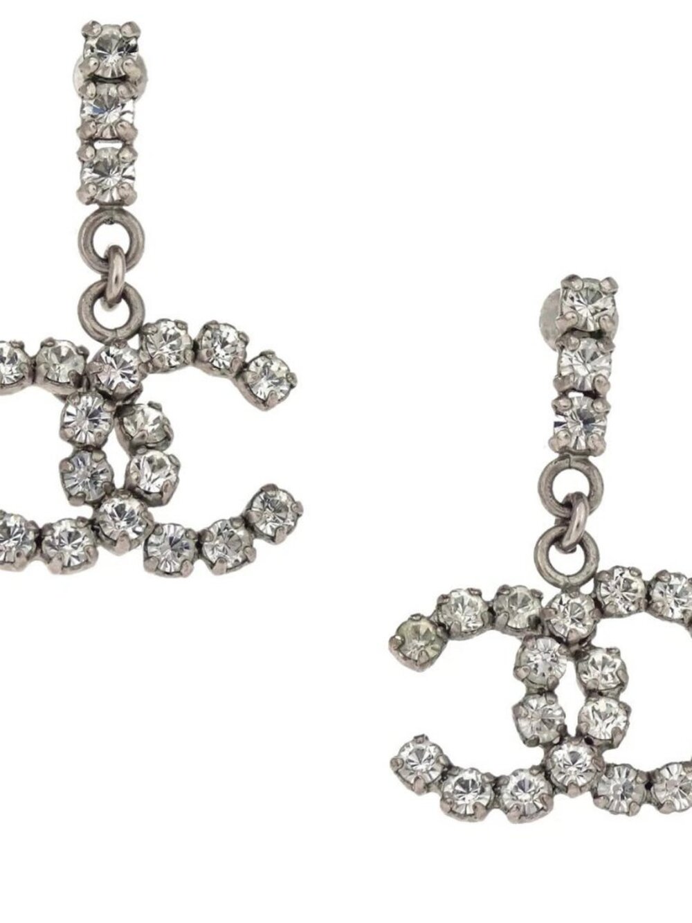 Chanel CC Dangle Pierced Earrings Silver Rhinestone 00A 179287